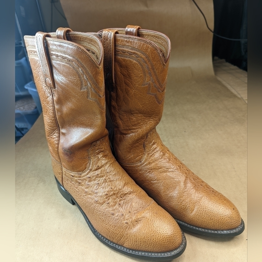 Lucchese Boots men's size 9.5EE Exotic Genuine Cognac Brown Ostrich classic West